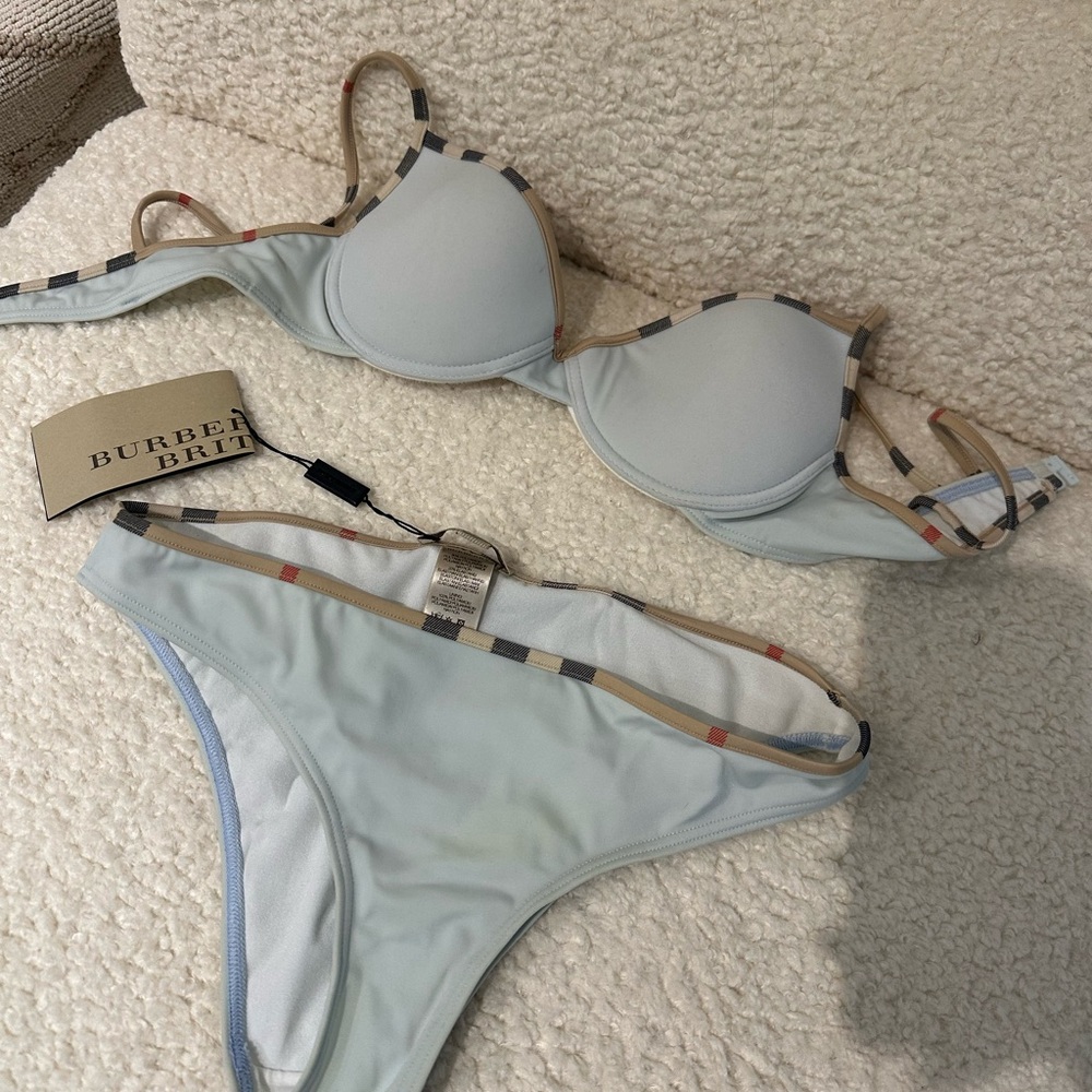 AUTHENTIC Burberry Brit Light Blue Bikini with Check Trim